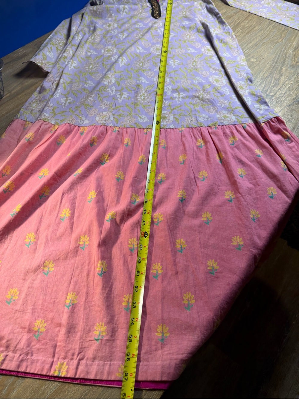 Lavender & Pink Floral Long Sleeve Silk Blend Tiered Maxi Dress *flaws* - Picture 6 of 11